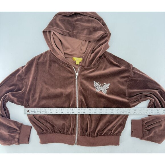 Cult Favorite Hoodie Velour Zip Up Butterfly Rhinestone Jacket Sz M Y2K Hipster - Picture 11 of 11